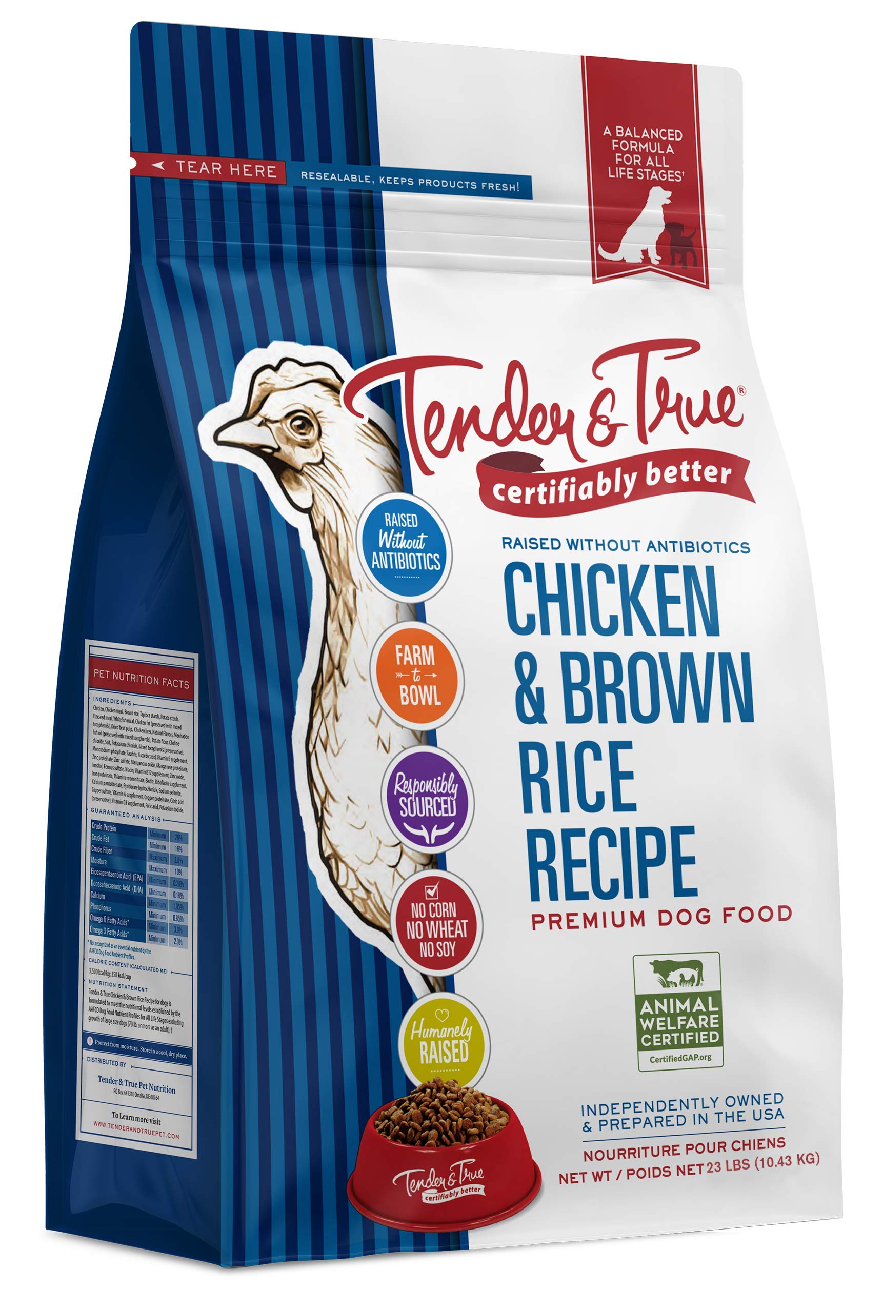 Tender & True Antibiotic-Free Chicken & Brown Rice Recipe Dog Food, 23 lb