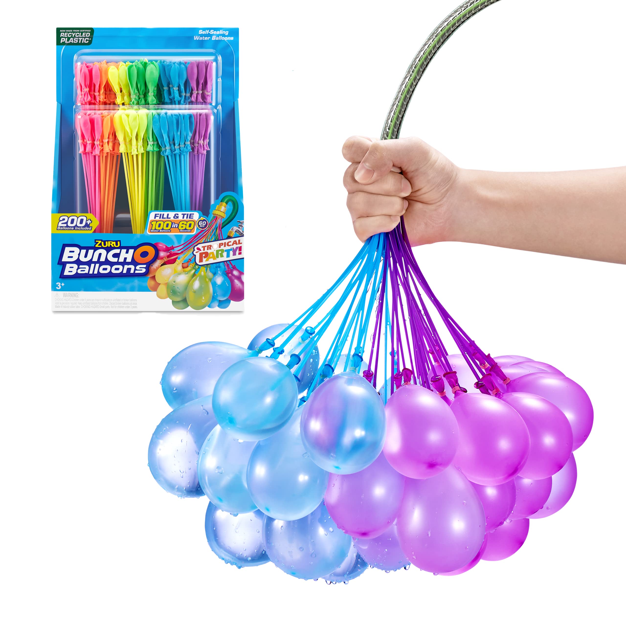 Bunch O Balloons Tropical Party (6 Pack) by ZURU, 200+ Rapid-Filling Self-Sealing Tropical Colored Water Balloons for Outdoor Family, Friends, Children Summer Fun (6 Pack)