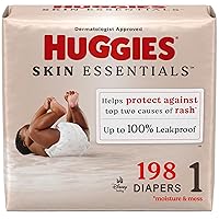 Huggies Size 1 Diapers, Skin Essentials Baby Diapers, Size 1 (8-14 lbs), 198 Count (3 Packs of 66)