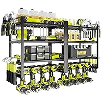 Power Tool Organizer, 8 Drill Holder Wall Mount, 4 Layers Garage Tool Organizers and Storage Rack, Tool Shelf with Screwdriver/Plier/Hammer Holder