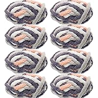 Chunky Chenille Yarn for Blanket 4LB, Multi Gray Pink 8 Pack Super Soft Thick Fluffy Jumbo Chunky Chenille-Style Polyester Yarn for Home Décor Projects,Arm Knitting 64oz, Multicolor