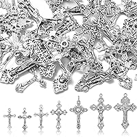 Airssory 35 Pcs 7-Shapes Easter Crucifix Cross Religious Center Miraculous Pendants Antique Metal Alloy Loose Dangle Charms for Jewelry Making DIY Crafts - 37x21.7mm