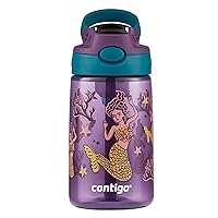 Contigo Aubrey Kids Cleanable Water Bottle with Silicone Straw and Spill-Proof Lid, Dishwasher Safe, 14oz, Purple Mermaid