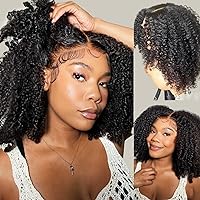 6x5 Wear and Go Afro Kinky Curly Glueless Wigs Human Hair Pre Plucked Pre Cut Transparents Lace Front Wigs 180% Density Afro Wigs 12A Brazilian Virgin Human Hair Natural Curls Bleached Tiny Knots
