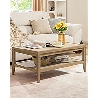 SICOTAS Rattan Coffee Table for Living Room - Boho Rectangle Center Coffee Tables with 2-Tier Rattan Storage Shelves - Accent Sofa Side Table for Small Space