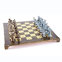 Greek Roman Army Large Chess Set - Blue&Copper - Brown Chess Board