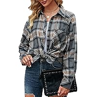 Blooming Jelly Womens Long Sleeve Shirts Flannel Plaid Tops 2023 Button Down Casual Fall Outfits Shacket