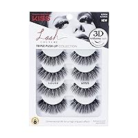 KISS Lash Couture Triple Push Up Collection Multipack, 3D Volume False Eyelashes with Triple Design Technology, Multi-Angles & Lengths, Reusable, Style 'Babydoll', 4 Pairs Fake Eyelashes