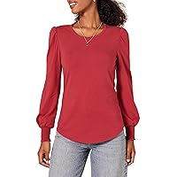 Amazon Essentials Women's Long-Sleeve Crewneck Smocked Cuff T-Shirt