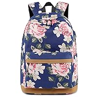 forestfish Laptop Backpacks With USB Charging Port, Large Capacity Lightweight Floral Printed College Bookbag Casual Daypack (Flower-Dark Blue)