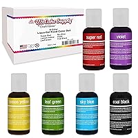 6 Color Cake Food Coloring Liqua-Gel Decorating Baking Primary Colors Set - U.S. Cake Supply .75 fl. Oz. (20ml) Bottles Primary Popular Colors - Made in the U.S.A.