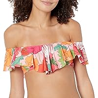 Trina Turk Women's Standard Sunny Bloom Off Shoulder Ruffled Bandeau Bikini Top-Swimwear Separates