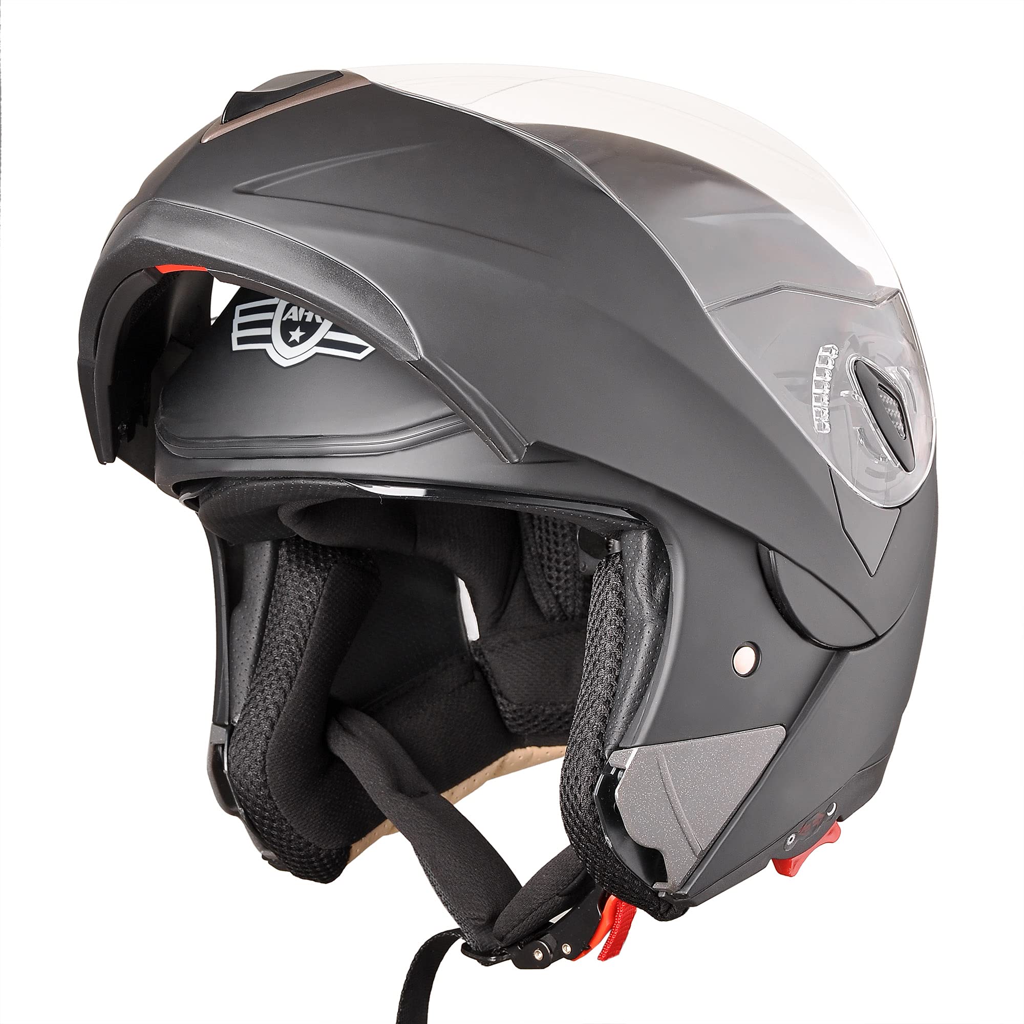 AHR Motorcycle Dual Visor Modular Flip up Full Face Helmet DOT Approved - AHR Helmet RUN-M for Adult Motorbike Street Bike Moped Racing (Matt Black...