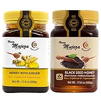 Bundle of Mujeza Black Seed Raw Honey with Fresh Ginger Juice & Black Seed Raw Honey (Black Cumin - Nigella Seeds)–100% Organic Honey Unheated, Unfiltered & Unpasteurized Pure Honey (500g/17.6oz each)