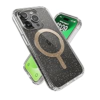 Speck iPhone 15 Pro Case - Built for MagSafe, Drop Protection - Scratch Resistant, Anti-Yellowing 6.1 Inch Phone Case - Presidio Lux Clear/Gold Glitter/Beige Sweater