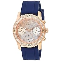 GUESS Factory Women's Rose Gold-Tone and Blue Silicone Multifunction Watch