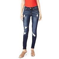 Kan Can Women's Mid Rise Destroyed Skinny Jeans KC8001HRD