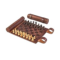 Rolling Chess - Magnetic Travel Chess Made of Finest Genuine Leather with Handmade Wooden Chess Pieces (Classic)
