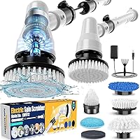 Electric Spin Scrubber, GOFOIT Cordless Shower Scrubber with Adapter & Adjustable Extension Arm and 6 Replaceable Bathroom Cleaning Brush Heads Bathroom, Tub, Tile, Floor