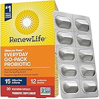 Renew Life Everyday Go-Pack Probiotic Capsules, Daily Supplement Supports Urinary, Digestive and Immune Health, L. Rhamnosus GG, Dairy, Soy and gluten-free, 15 Billion CFU, 30 Count