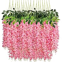 CEWOR 18 Pack Wisteria Hanging Flowers 3.7 Feet Artificial Flowers Fake Wisteria Vine Hanging Garland Silk Flowers String for Valentines Day Decorations Wedding Home Greenery Wall Decor (Pink)