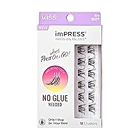 KISS imPRESS False Eyelashes, Lash Clusters, Falsies, Airy Wispy', 12mm-14mm, Includes 12 pieces of pre-bonded lashes, Contact Lens Friendly, Easy to Apply, Reusable Strip Lashes