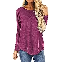 HIYIYEZI Fall Tops for Women Long Sleeve Side Split Casual Loose Tunic Top