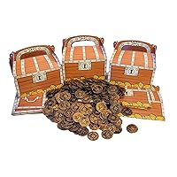 GRANITE MOUNTAIN PRODUCTS Treasure Chest Treat Boxes For Gold Coins, Candy | Pirate Party Supplies | 12 Treasure Chest Party Favor Box & 144 Gold Coins | Halloween Costume Accessory | Pinata Filler