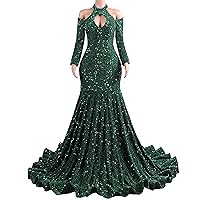 Prom Dress Long Sleeves Sequin Mermaid Formal Evening Party Dress