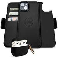 Dreem Bundle: Fibonacci Wallet-Case for iPhone 14 Plus with Om for Apple AirPods 3 Case [Black]