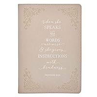 When She Speaks Proverbs 31 Woman Bible Verse Ivory Faux Leather Journal Inspirational Notebook w/Ribbon Marker and Lined Pages, 6 x 8.5 Inches