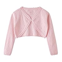 Girls Cardigan Bolero Shrug Hollow Out Sweater Baby Toddler Kids Long Sleeve Knit Button Cover Up Cropped Tops