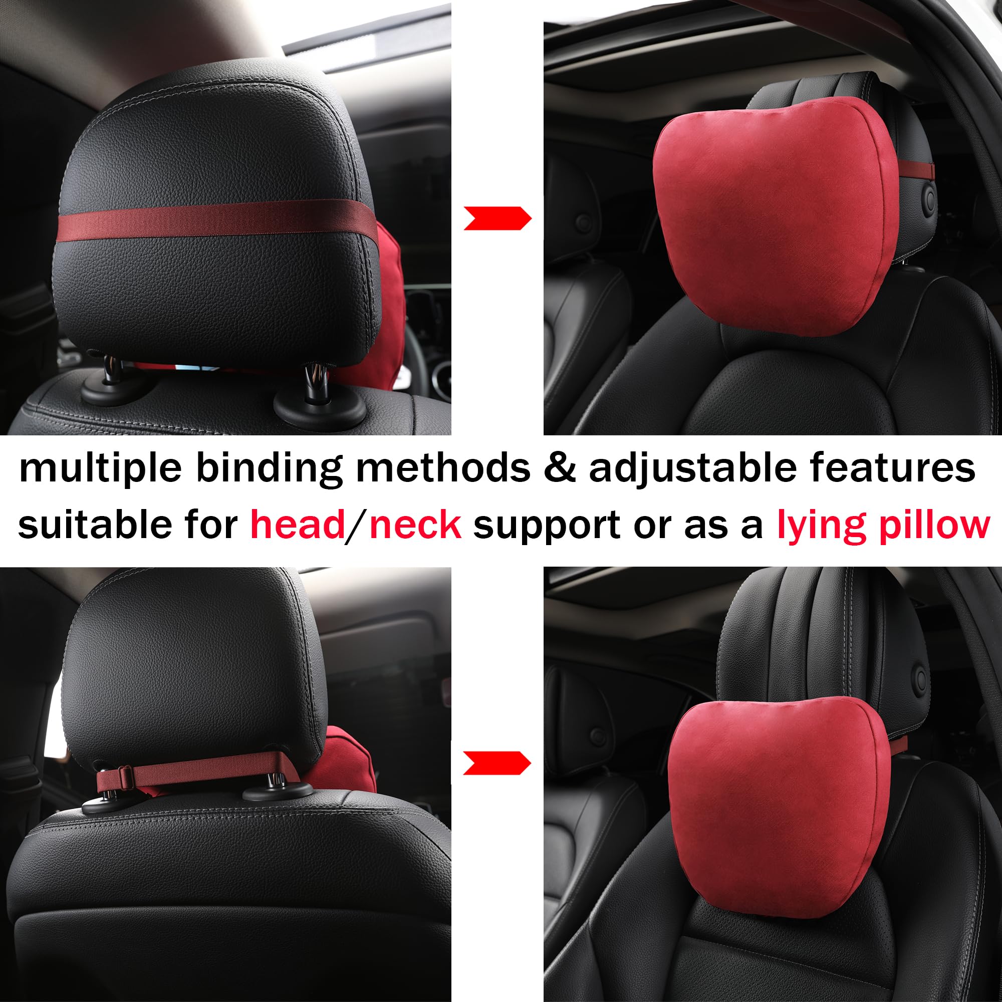 POKSRI Car Neck Pillow for Driving headrests, car Support Necks Pillows,11.8x7.5inch Multiple&Adjustable Travel Working Gaming Head Rest Vehicle Cushion Seats(Black Color, car Neck Pillow 2pcs)