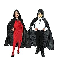Black Hooded Vampire Cape - Fits Most Kids, 1 Piece - Ideal for Halloween, Cosplay and Theme Parties