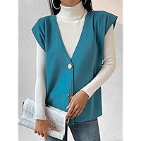 BOBONI Women's Jackets Autumn Solid Single Breasted Sleeveless Coat Lightweight Fashion (Color : Teal Blue, Size : X-Small)