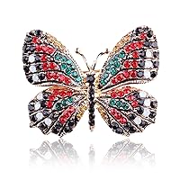 Rainbow Butterfly Brooch Insect Pin Rhinestone Gilded Butterfly Animal Brooch Monarch Butterfly Corsage Scarf Accessories Lapel Safety Pin Suitable For Ladies And Girls Various Occasions,Green red bla