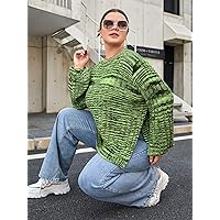 Casual Ladies Comfortable Plus Size Sweater Plus Slit Hem Marled Knit Sweater Leisure Perfect Comfortable Eye-catching (Color : Green, Size : X-Large)