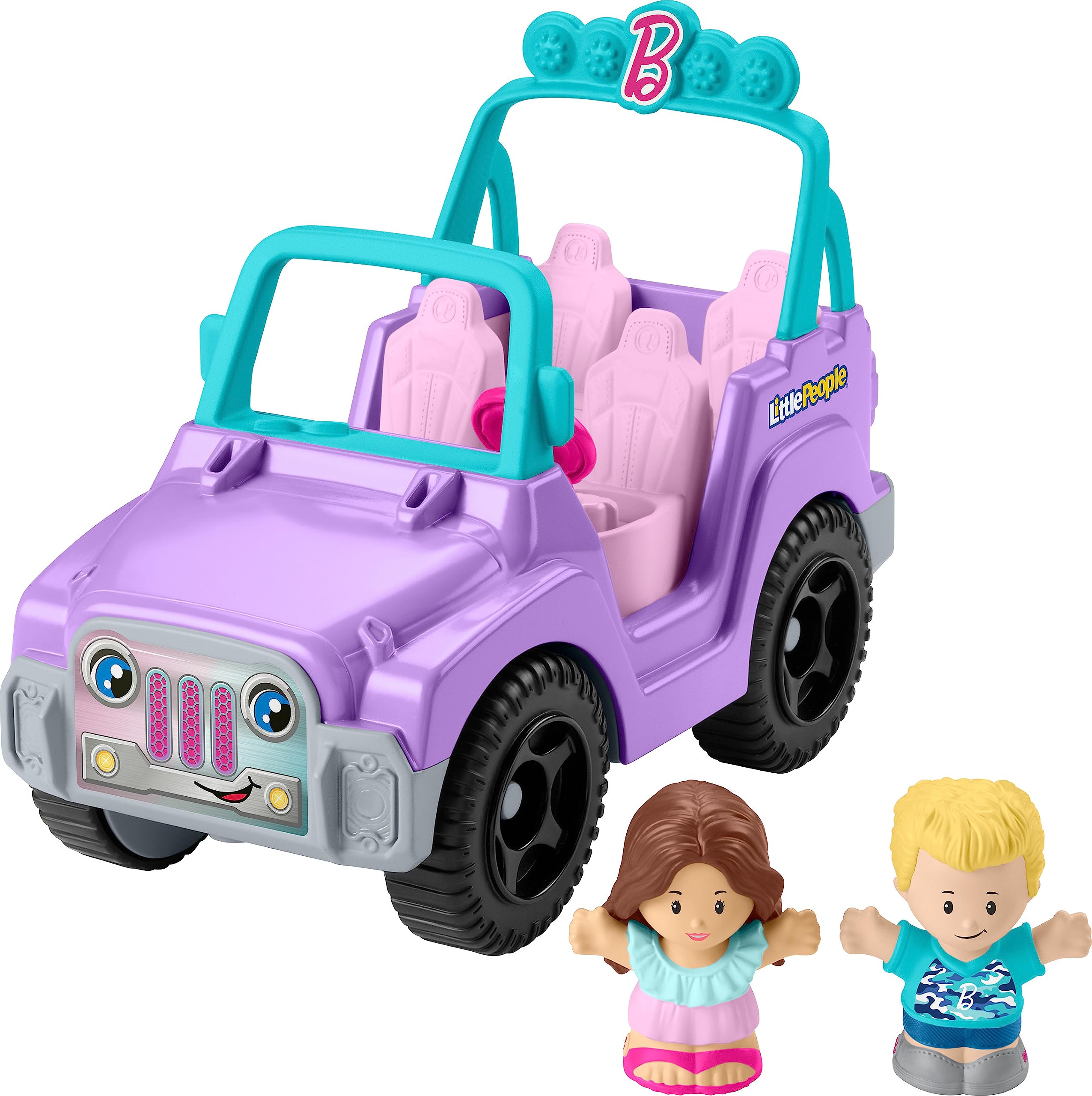 Little People Barbie Toy Car Beach Cruiser with Music Sounds and 2 Figures for Pretend Play Ages 18+ Months