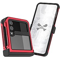 Ghostek ATOMIC slim Samsung Galaxy Z Flip 4 Case Clear with Red Aluminum Metal Bumper Premium Rugged Heavy Duty Shockproof Protection Phone Covers Designed for 2022 Galaxy Z Flip 4 5G (6.7 Inch) (Red)
