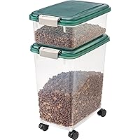 IRIS USA 2-Piece 41 Lbs / 45 Qt WeatherPro Airtight Pet Food Storage Container Combo with Treat Box for Dog Cat and Bird Food, Keep Fresh, Translucent Body, Easy Mobility, Green