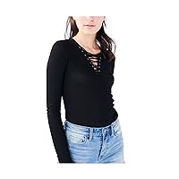 AEROPOSTALE Womens Love This Lace Up Pullover Blouse, Black, X-Small