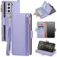 Antsturdy Samsung Galaxy S22+/S22 Plus case Wallet with Card Holder for Women Men,Galaxy S22+/S22 Plus Phone case RFID Blocking PU Leather Flip Cover with Strap Zipper Credit Card Slots,Light Purple