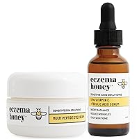 ECZEMA HONEY Multi Peptide Eye Cream & 15% Vitamin C + Ferulic Acid Serum - Bundle for Sensitive & Dry Skin - Cruelty Free