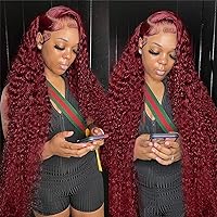 BeautyGrace Red Deep Wave Lace Front Wigs Human Hair 180% Density 13x4 99J Burgundy Human Hair Lace Front Wigs For Fashion Black Women (32 Inch)