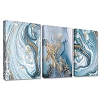 Modern Canvas Print Wall Art Set Art Painting Blue Abstract Watercolor Contemporary Wall Art Silver Gold Art Wall Decor for Living Room Bedroom Bathroom Kitchen Office Dining Room 16
