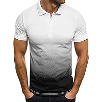 Men's Turn Down Collar Golf Shirts Casual Workout Tee Shirt Gradient Stylish Athletic T-Shirt Muscle Fitted Gym Tops