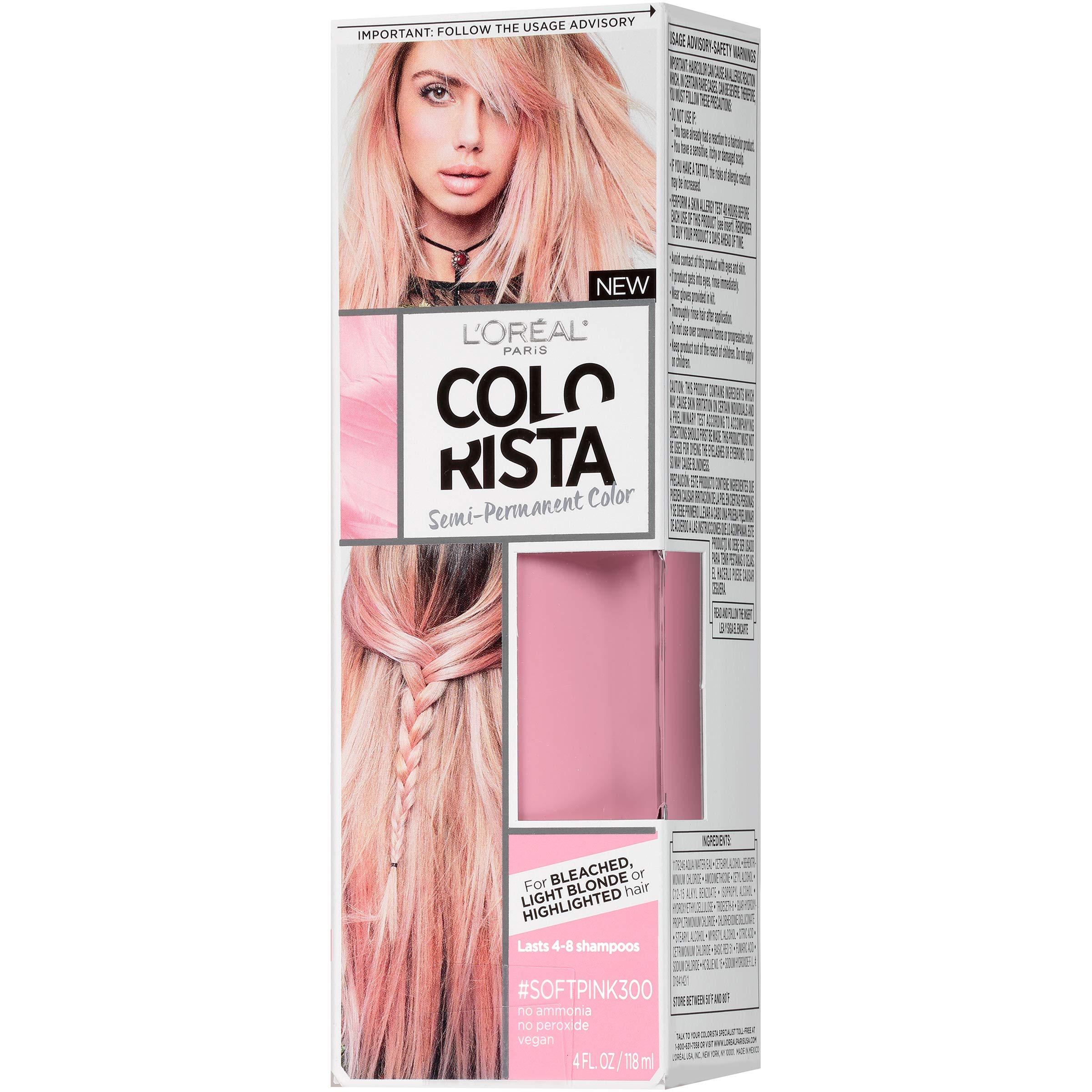 L’Oréal Paris Colorista Semi-Permanent Hair Color for Light Bleached or Blondes, Soft Pink