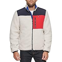 Tommy Hilfiger Men's Contrast Sherpa Stand Collar Jacket, Navy, Medium