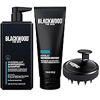 BLACKWOOD FOR MEN Hair Care Bundle: Hydroblast Moisturizing Shampoo (17 oz), HydroBlast Moisturizing Conditioner (4.59 oz), and Scalp Massager