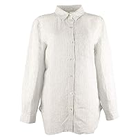 Eileen Fisher Mini Stripe Organic Handkerchief Linen Classic Collar Shirt Pearl SM